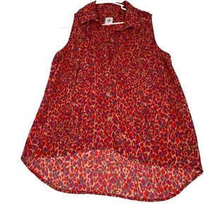 CABI Women's size M blouse  buttons sleeveless animal print red Lightweight Top
